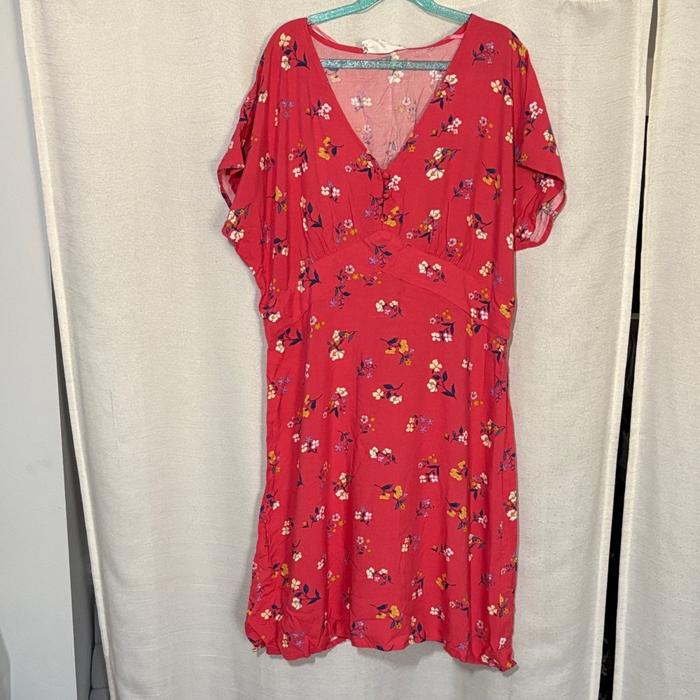 Pink Rose Vibrant Red Floral Midi Dress